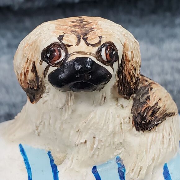 Early Basil Matthews Pekingese Pup Figurine on Stripe Cushion, Rare Signed Left - Picture 1 of 10